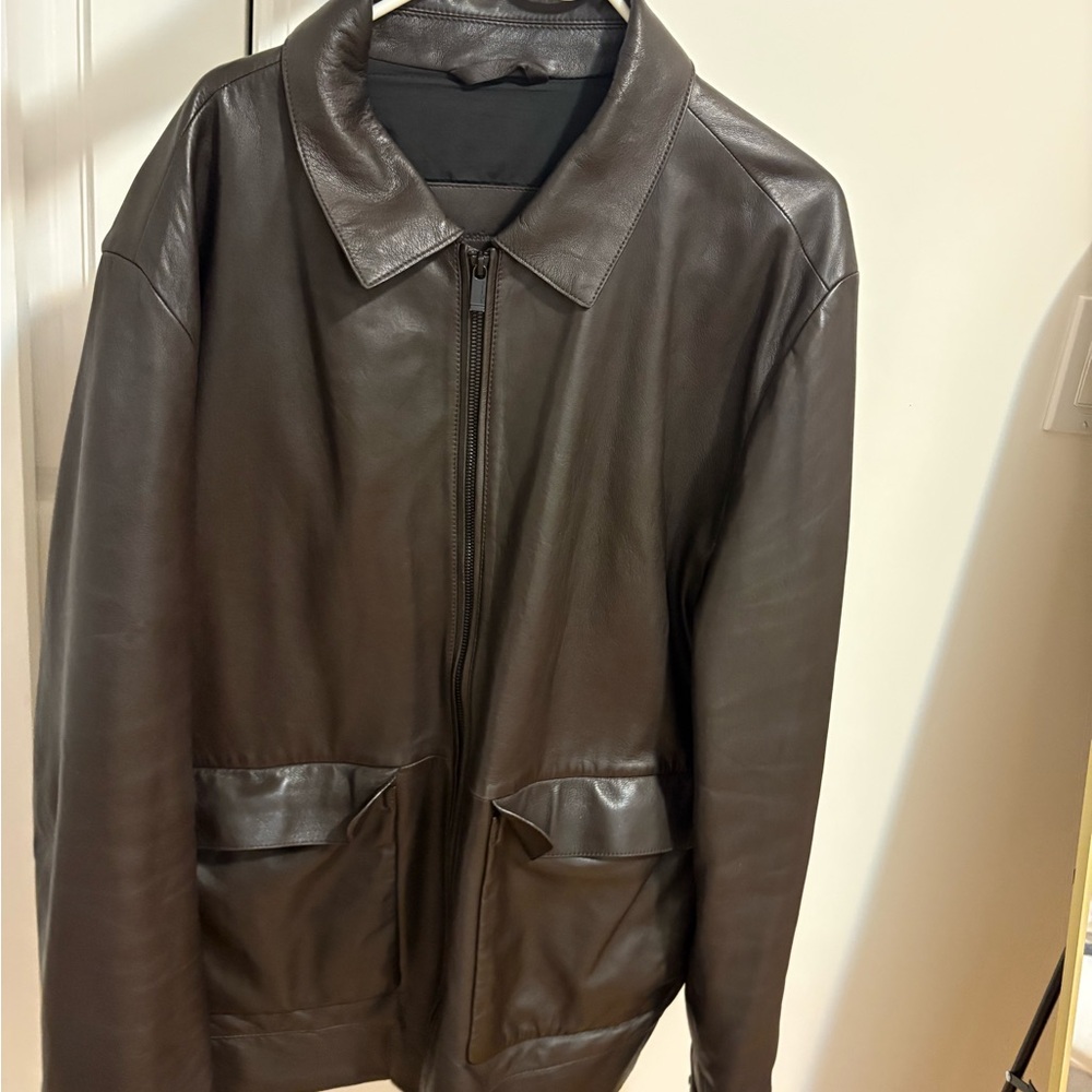 Massimo Dutti Dark Brown Leather Jacket